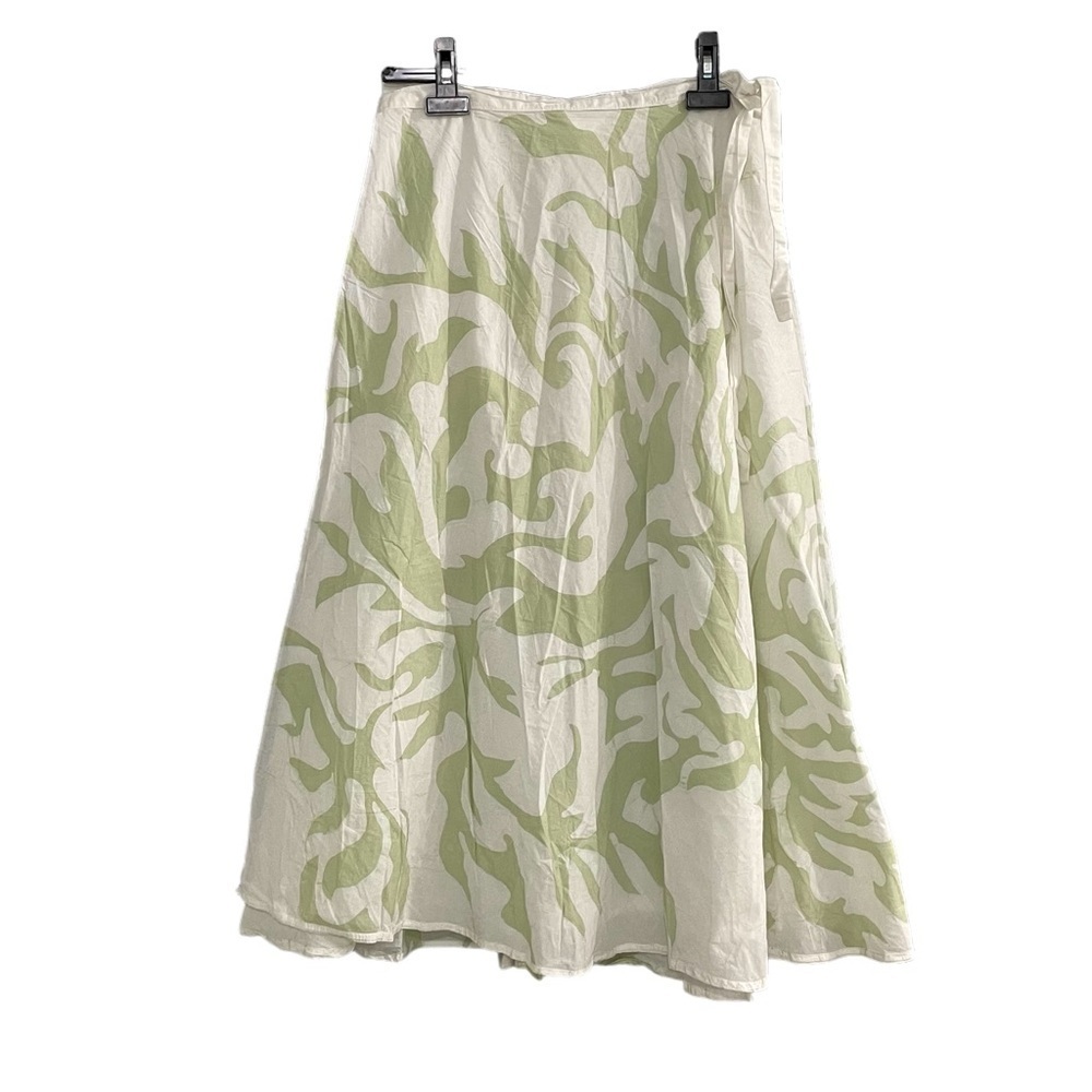 Cotton Print Midi Wrap Skirt Green White S/M
